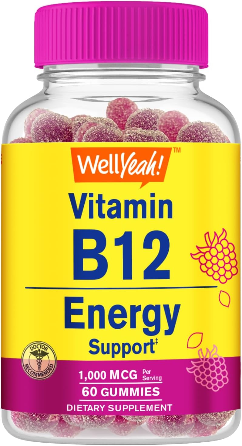 WellYeah Vitamin B12 1000mcg Gummies - for Energy, Mood, Metabolism and Immune System Support - Vegan Friendly and Gluten-Free, GM-Free and Health care Professional Recommended - 60 Gummies - görsel 1