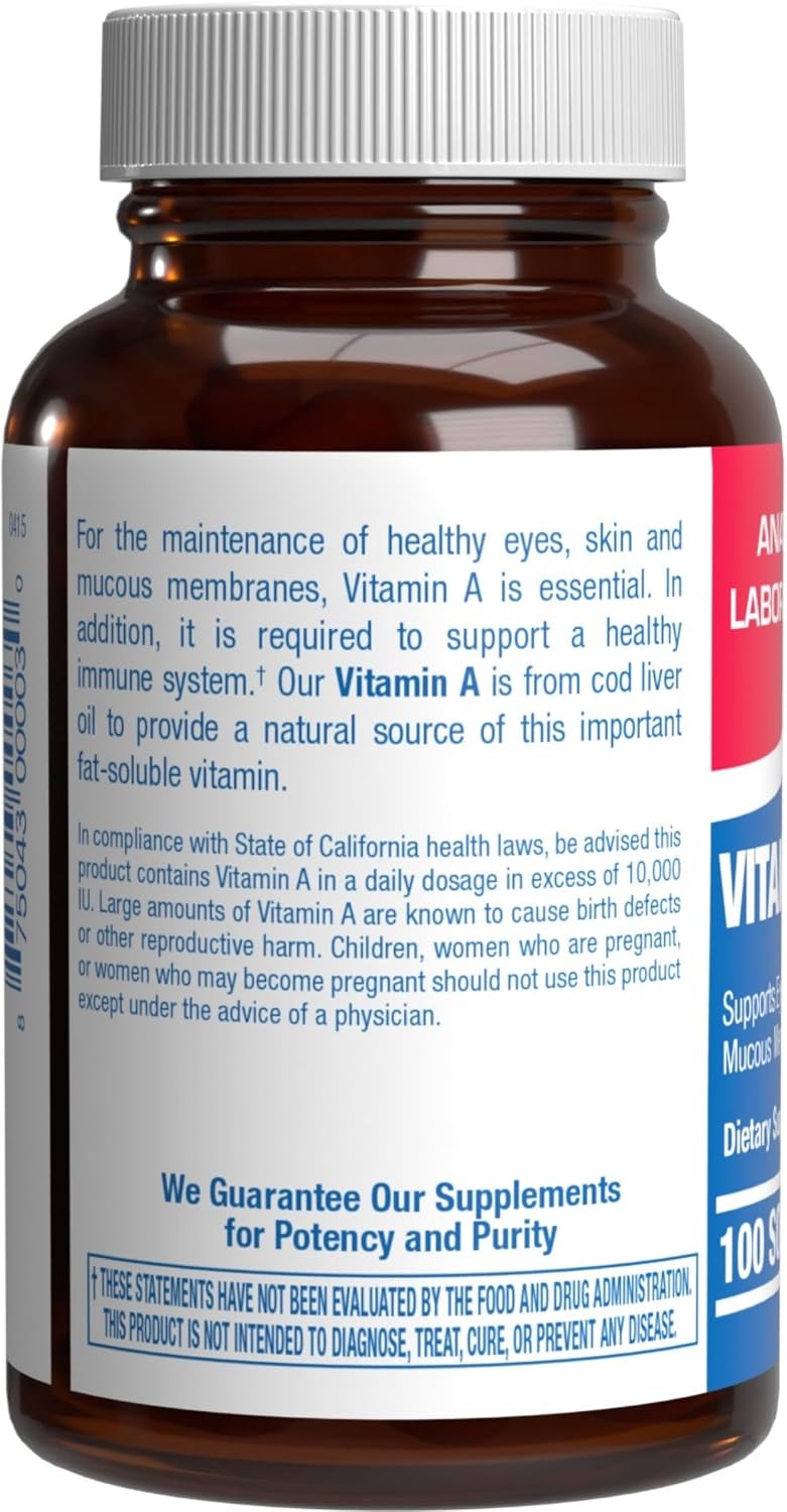 Vitamin A 10000 IU Soft gel capsules - Clinical Formula from Cod Liver Oil with Broad Spectrum Retinoids - 100 Soft gel capsules - görsel 3