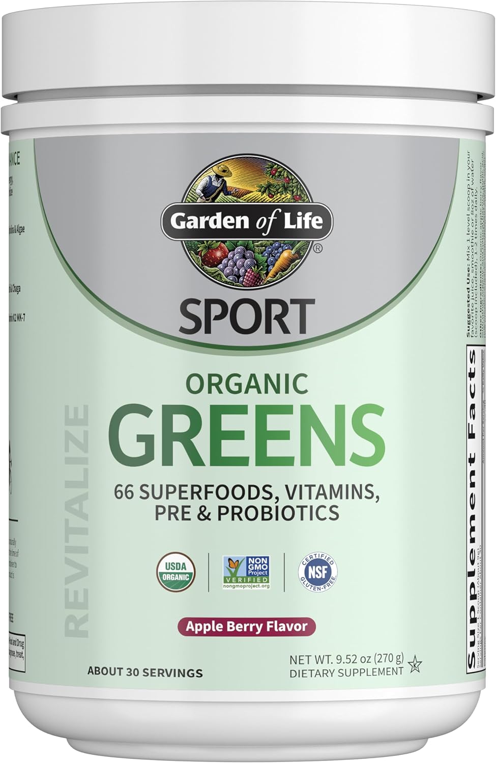 Garden of Life Sport Organic Greens, Apple Berry, 270 g - görsel 1
