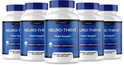 Neuro Thrive Brain Supplement - PQQ for Memory and Focus - 5 Pack (300 Capsules)