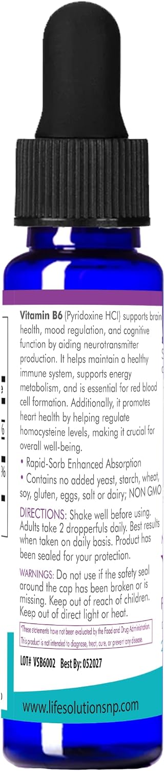 Life Solutions Vitamin B6 Pyridoxine HCl - Liquid B6 Supplement 25mg, 60ml - görsel 5