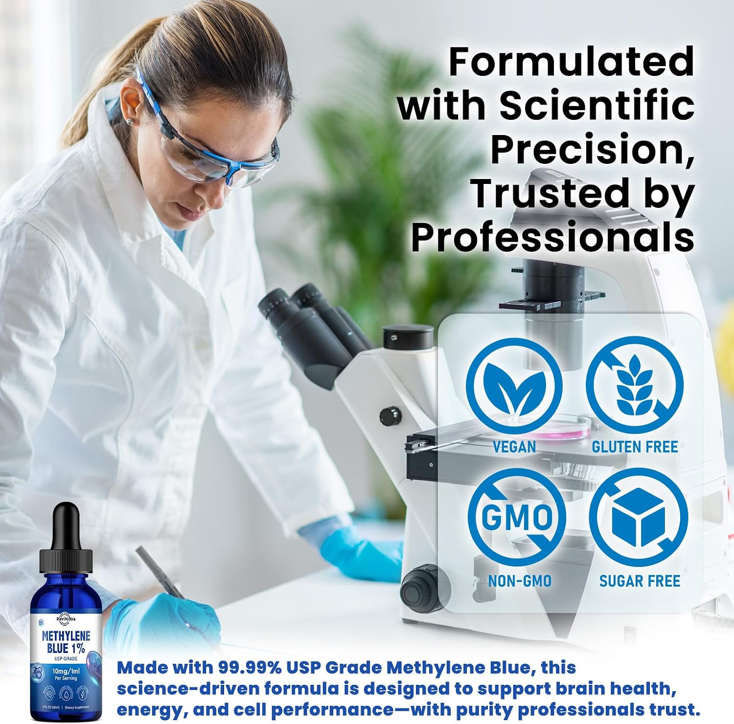 ReviNutra Methylene Blue Drops, USP Grade 1% with PQQ, CoQ10, Vitamin C & Piperine, 60 ml - görsel 3