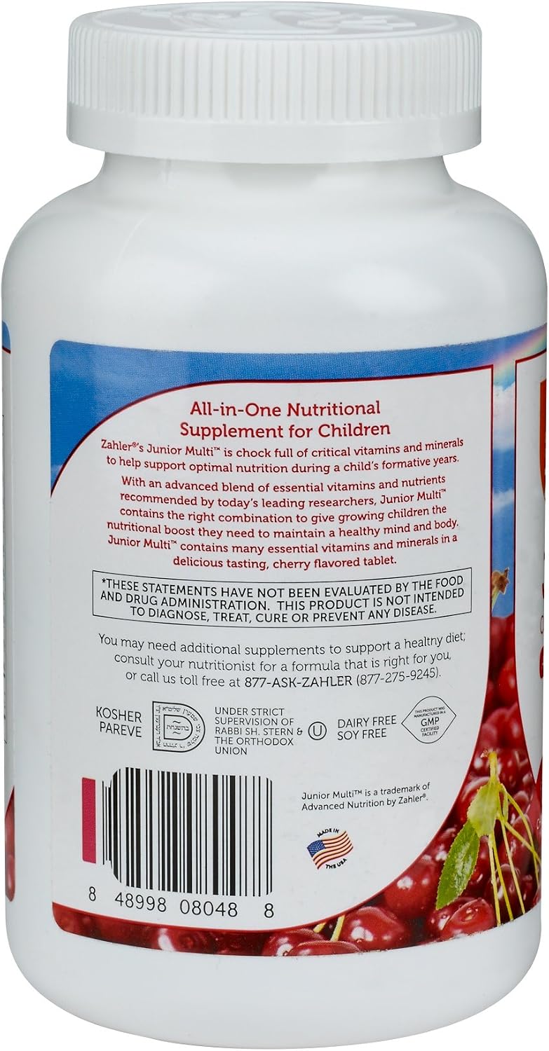 Zahler Junior Multi™ – Complete Once-Daily Multi-Vitamin for Children, Natural Cherry, 180 Chewable Tablets - görsel 3