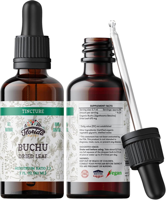 Buchu Tincture, Organic Buchu Extract (Agathosma Betulina) Dried Leaf Health Supplement, Non-GMO in Cold-Pressed Organic Vegetable Glycerine 2 oz, 670 mg