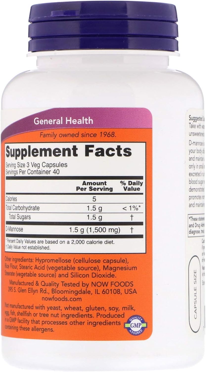NOW Foods D-Mannose 500 mg, 120 Capsules (Pack of 2) - görsel 2