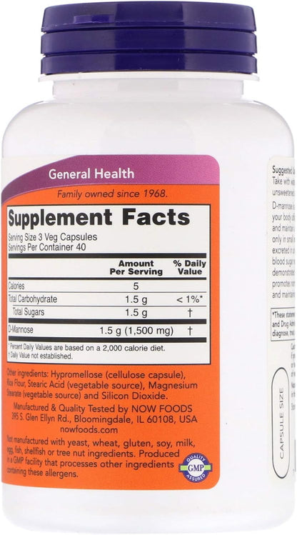 NOW Foods D-Mannose 500 mg, 120 Capsules (Pack of 2)