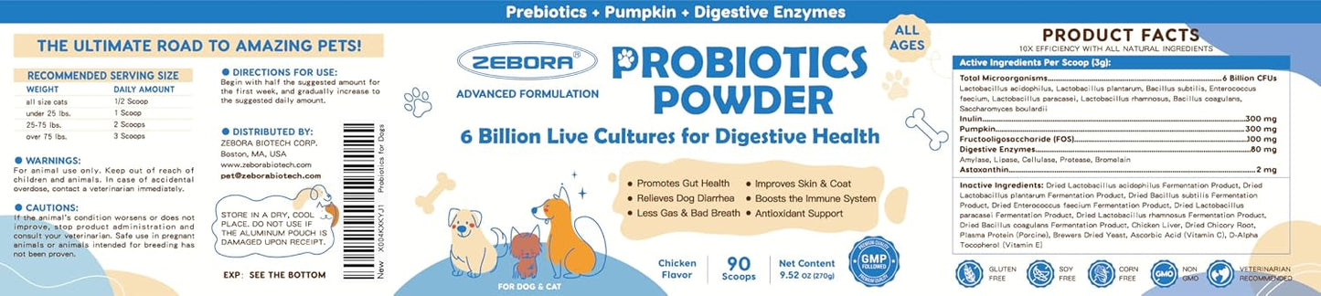 ZEBORA Probiotics for Dogs - Probiotic Powder with Pumpkin, Prebiotics & Enzymes, 6 Billion CFUs, Chicken Flavour (90 Scoops) - görsel 9