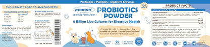 ZEBORA Probiotics for Dogs - Probiotic Powder with Pumpkin, Prebiotics & Enzymes, 6 Billion CFUs, Chicken Flavour (90 Scoops)