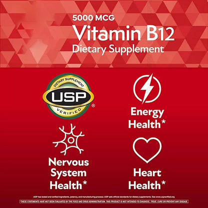 Members Mark Vitamin B12 (300 Count) Quick Dissolve Tablets, 5000 mcg – Cherry Flavour Methylcobalamin for Energy & Nervous System Support – USP Verified