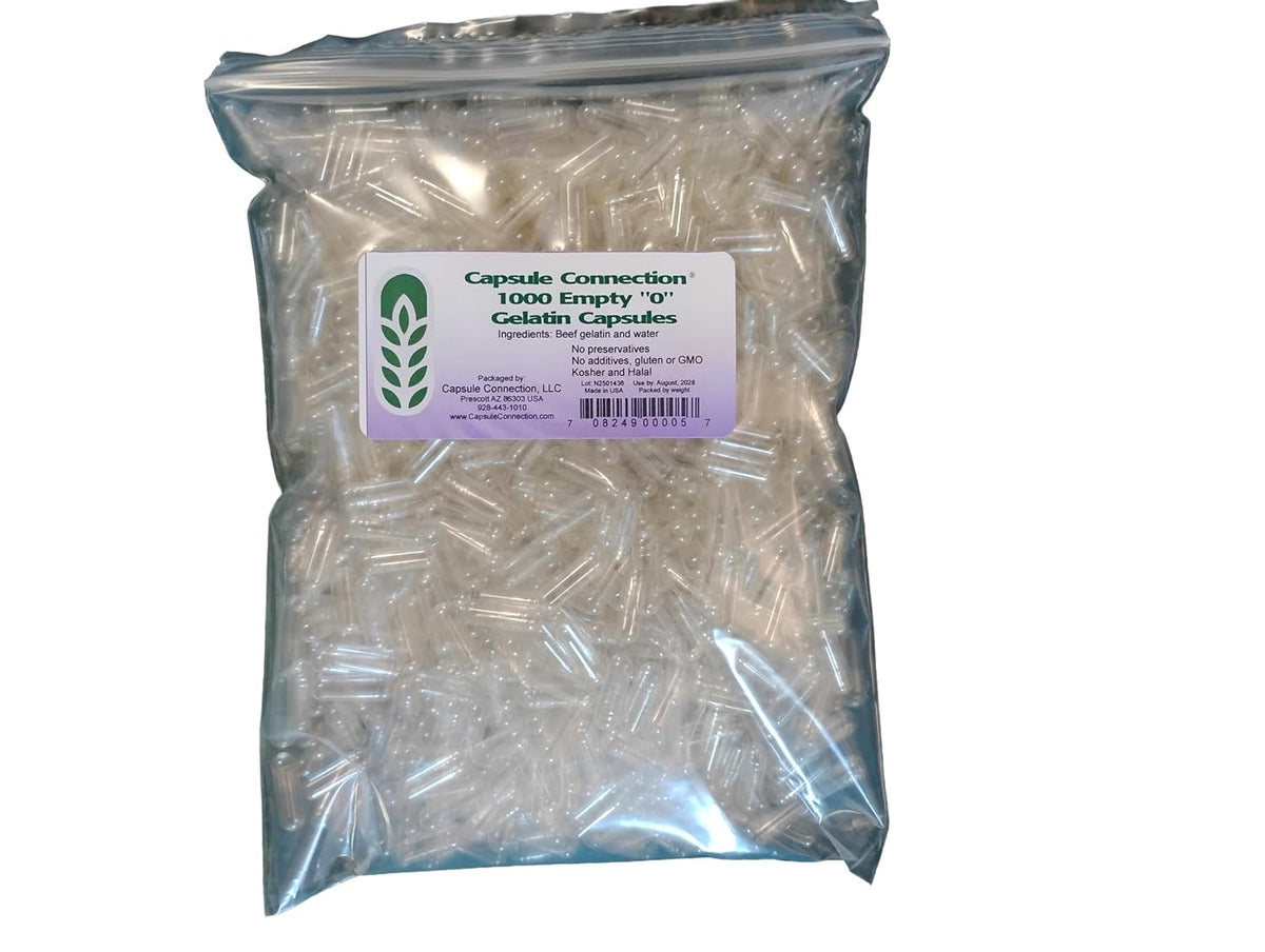 Capsule Connection 1000 Bulk Size 0 Empty Gelatin Capsules, Made in the USA, Resealable Bag - görsel 1