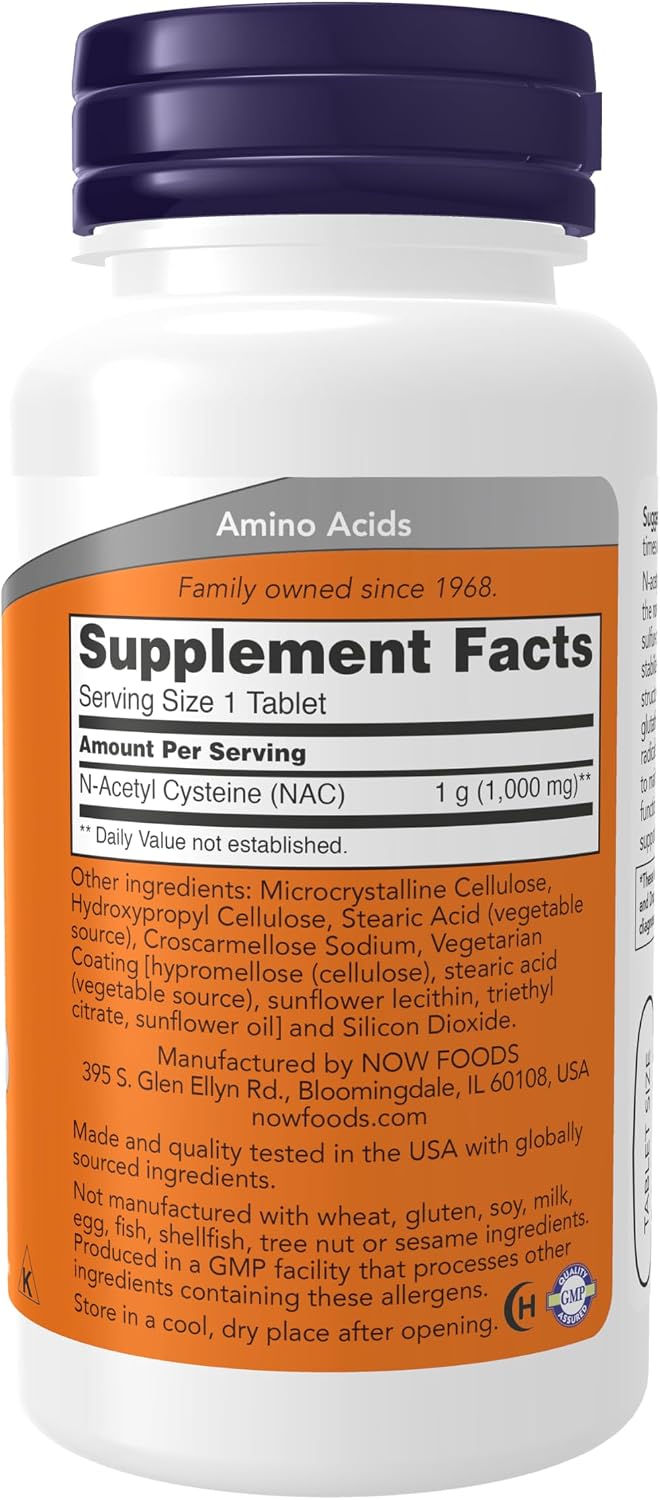 NOW Foods Supplements, NAC (N-Acetyl-Cysteine) 1,000 mg, Free Radical Protection, 60 Tablets - görsel 2