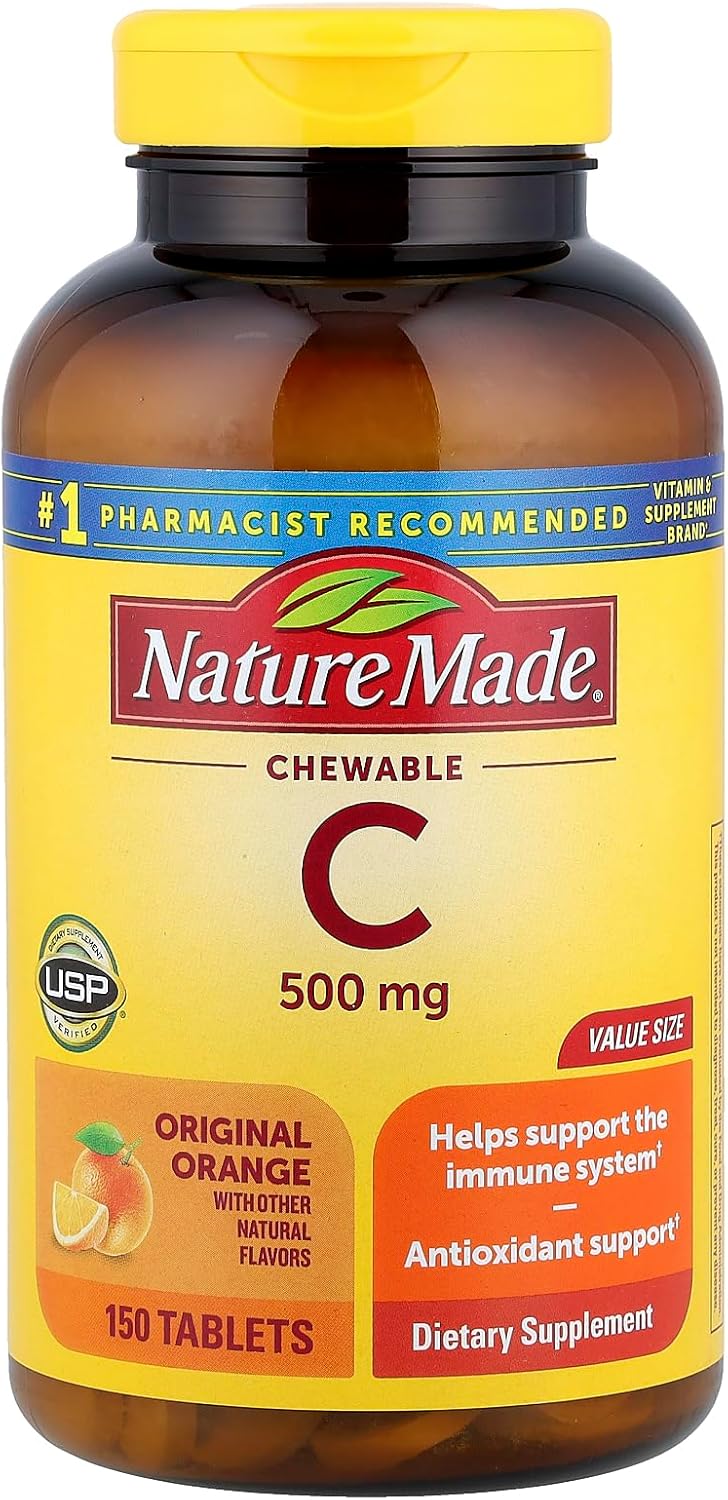 Nature Made Chewable Vitamin C 500 mg Tablets, Orange Flavour, 450 Count (Pack of 3) - görsel 1