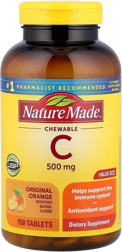 Nature Made Chewable Vitamin C 500 mg Tablets, Orange Flavour, 450 Count (Pack of 3)