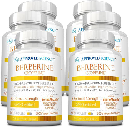 Approved Science Berberine 1000mg – High Absorption Berberine Supplement with BioPerine – 60 Capsules – 1 Month Supply – Vegan