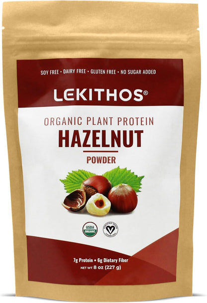 Lekithos Organic Hazelnut Protein Powder - 227g Pack, 56g Plant Protein, Organic, Vegan, Non-GMO