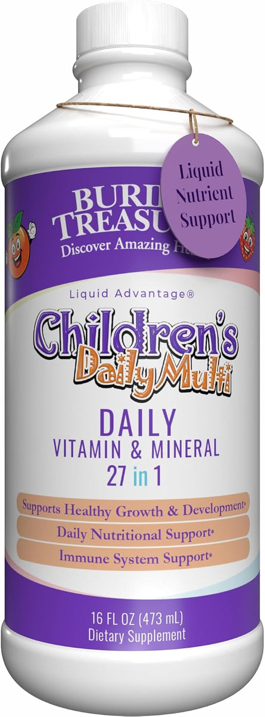 Buried Treasure Children’s Daily Liquid Multivitamin – 27 Vitamins & Minerals with SuperFood Blend – Sugar Free, Vegan, Orange Mango Flavour, 473 ml