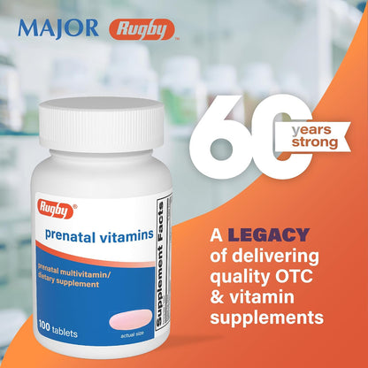 Rugby Prenatal Vitamins - Multivitamin and Mineral Supplement - 100 Tablets (3 Pack)