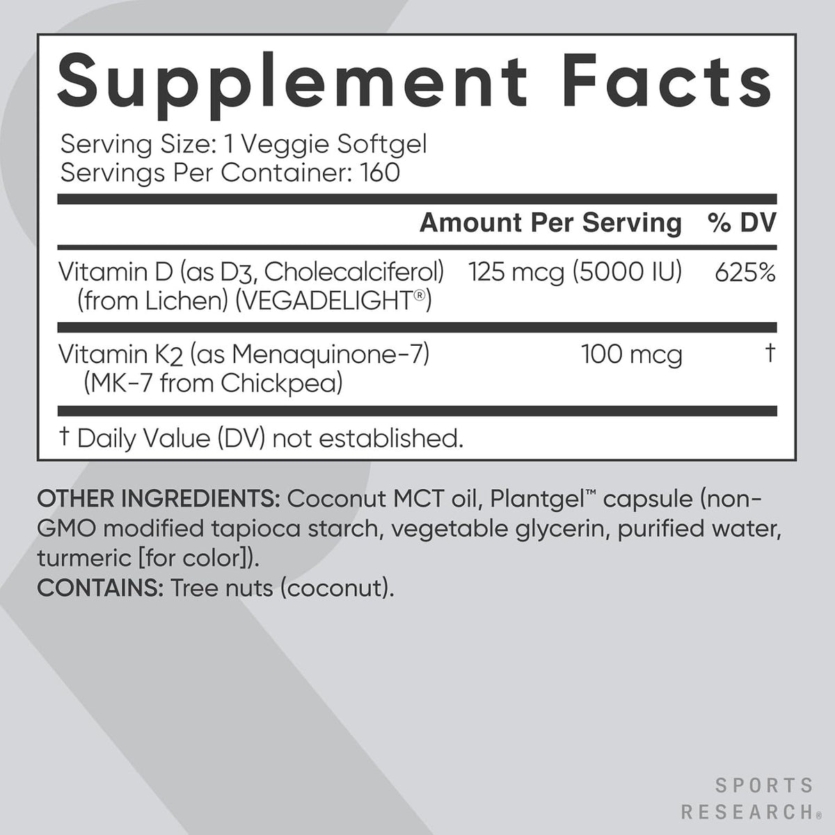 Sports Research Vitamin D3 K2 with 5000 IU of Plant-Based D3 & 100 mcg of Vitamin K2 as MK-7, Non-GMO Verified & Vegan Certified - 160 Liquid Soft gel capsule Capsules - görsel 6