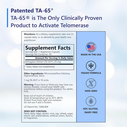 T.A. Sciences TA-65 Telomere Activation Supplement - 2.5 Times Potency, 90 Capsules (1 Pack, with Box)
