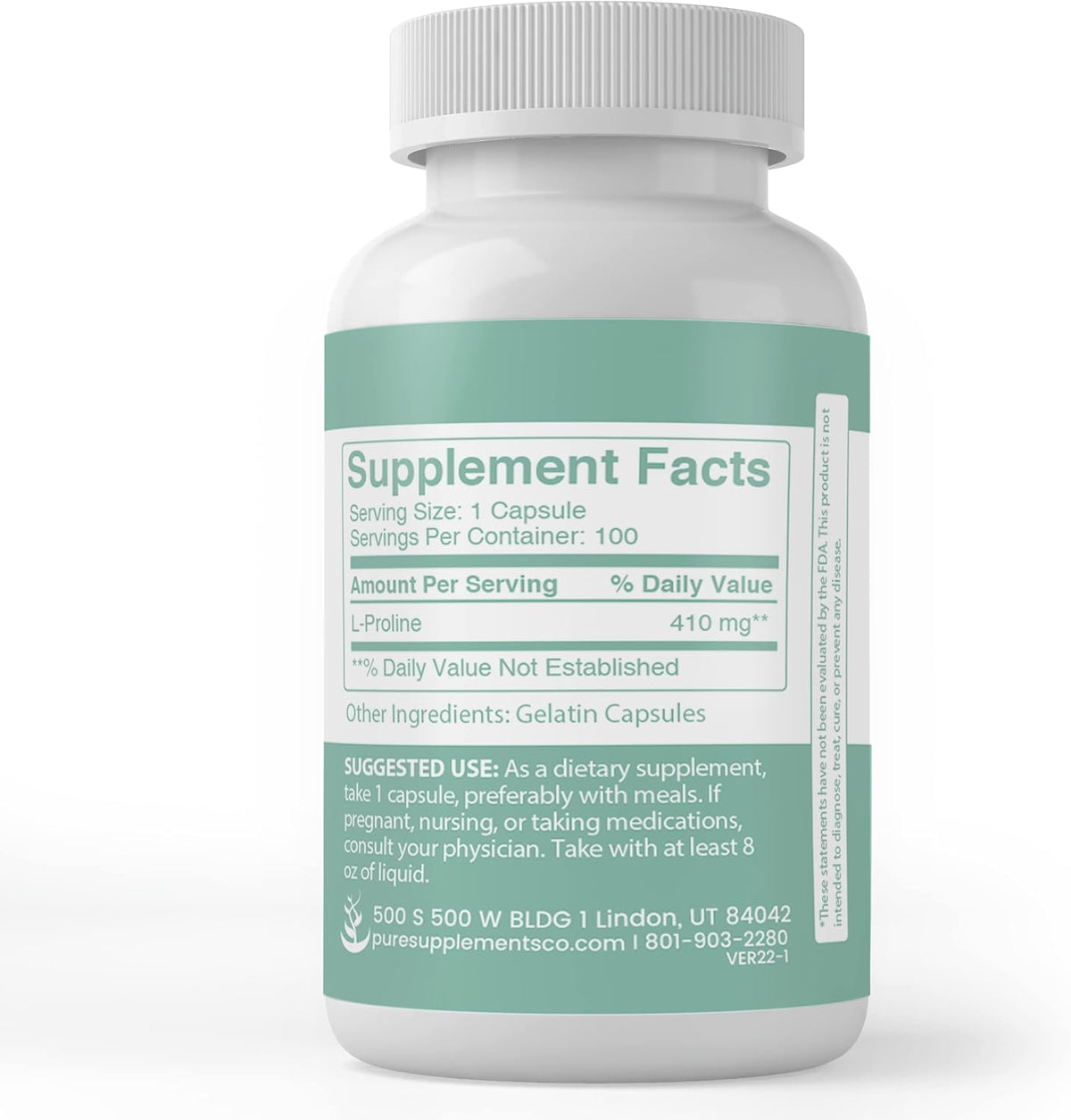 Pure Original Ingredients L-Proline, 100 Capsules – Always Pure, No Additives or Fillers - görsel 3