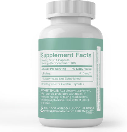 Pure Original Ingredients L-Proline, 100 Capsules – Always Pure, No Additives or Fillers