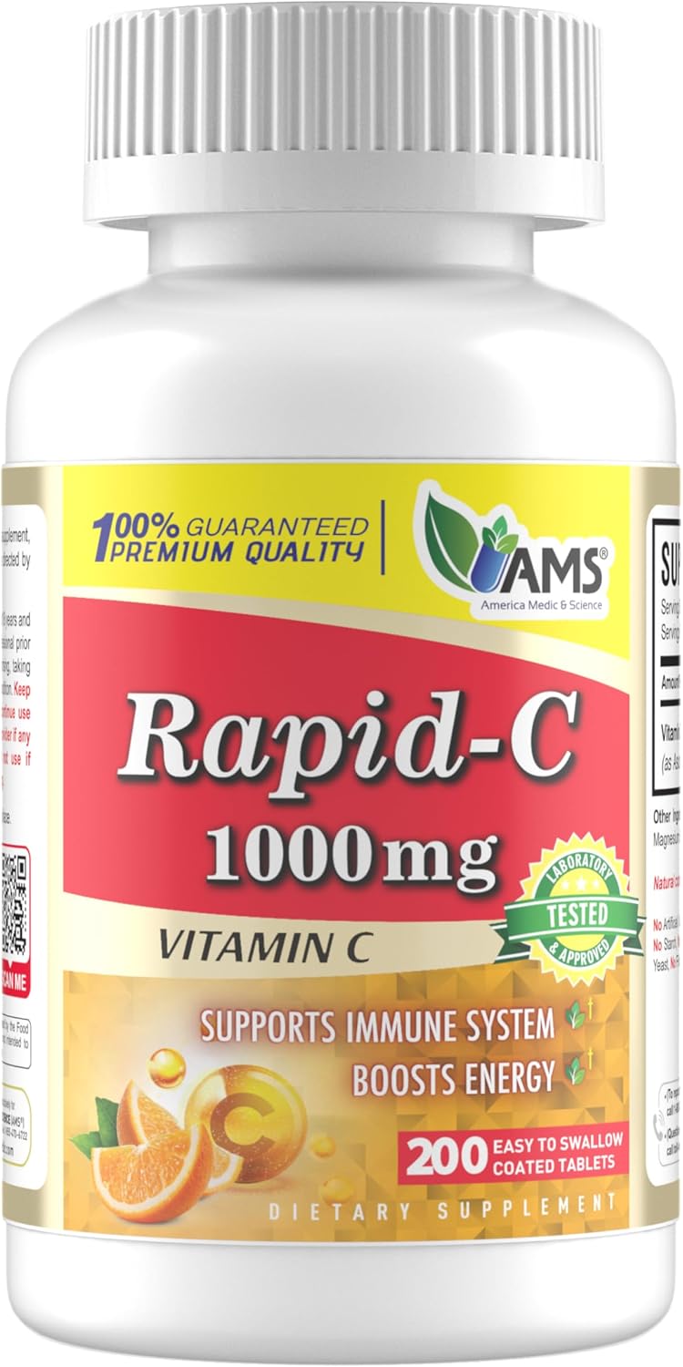 America Medic & Science Rapid-C 1000mg Vitamin C Supplement (3 Pack of 100 Coated Tablets) - görsel 7