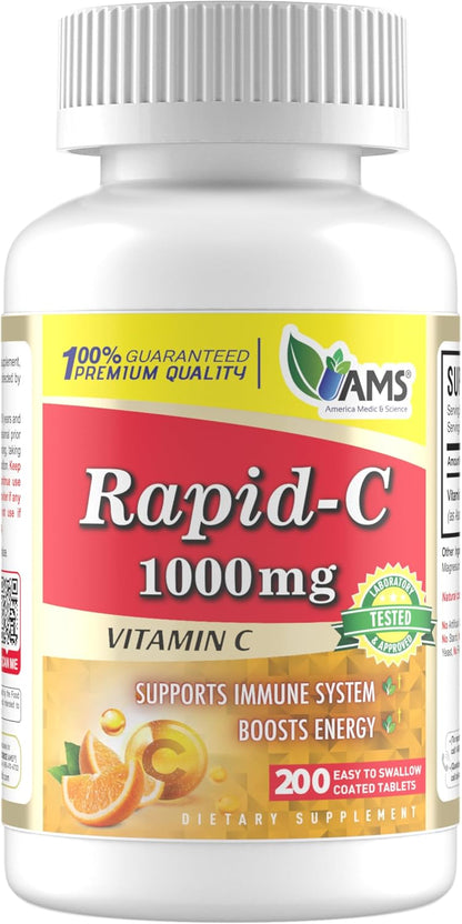 America Medic & Science Rapid-C 1000mg Vitamin C Supplement (2 Pack of 100 Tablets) – Energy Booster, Immune Support, Antioxidant