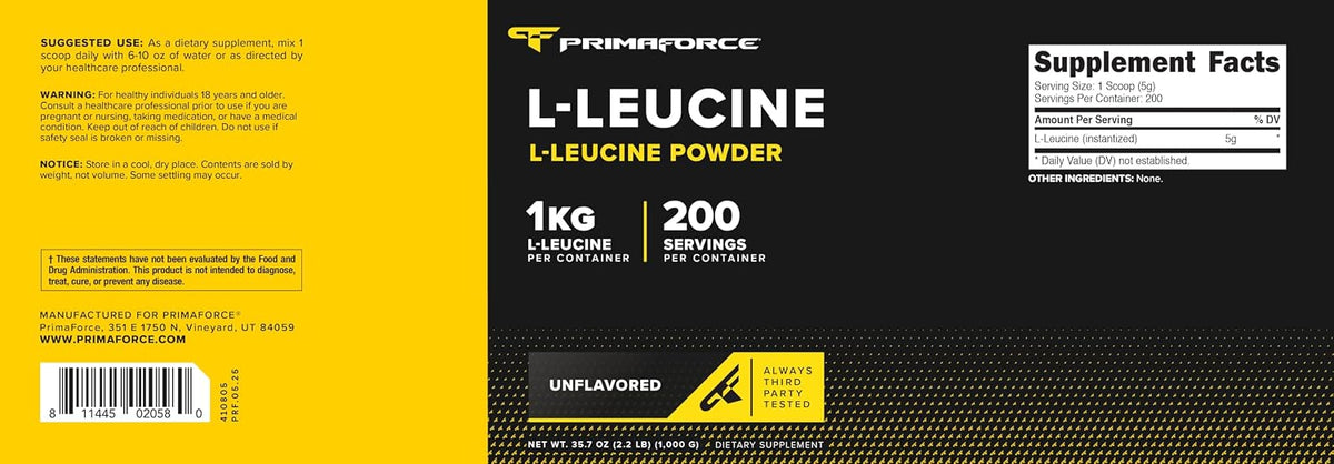 Primaforce L-Leucine Pure Powder 1 kg - Non-GM, Gluten-free, 200 Servings - görsel 5