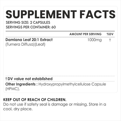 AMALTH Damiana Leaf Extract Capsules 1000 mg | 120 Veg Capsules