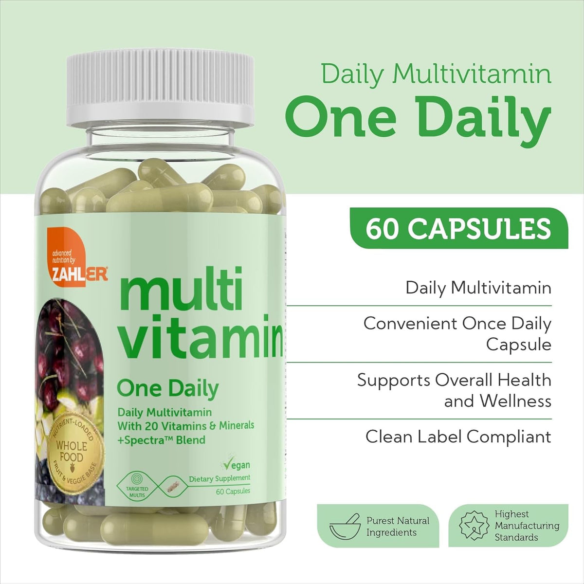Zahler - One Daily Vegan Multivitamin for Women & Men (60 Tablets) Kosher Essential Vitamins & Minerals with Whole Food Spectra Blend - görsel 5