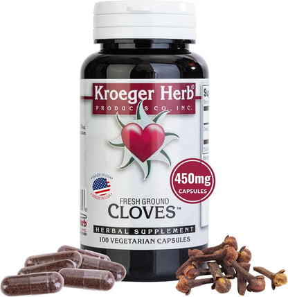 Kroeger Herb Clove Capsules - Natural Antioxidant Supplement, Vegan, Non-GM, 100 Capsules