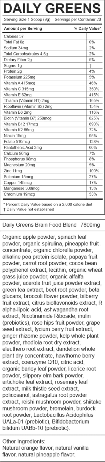 TruBrain Daily Greens: Sustained Brain Nourishment Powder - 75 Plant-Based Superfoods & Probiotics - görsel 8