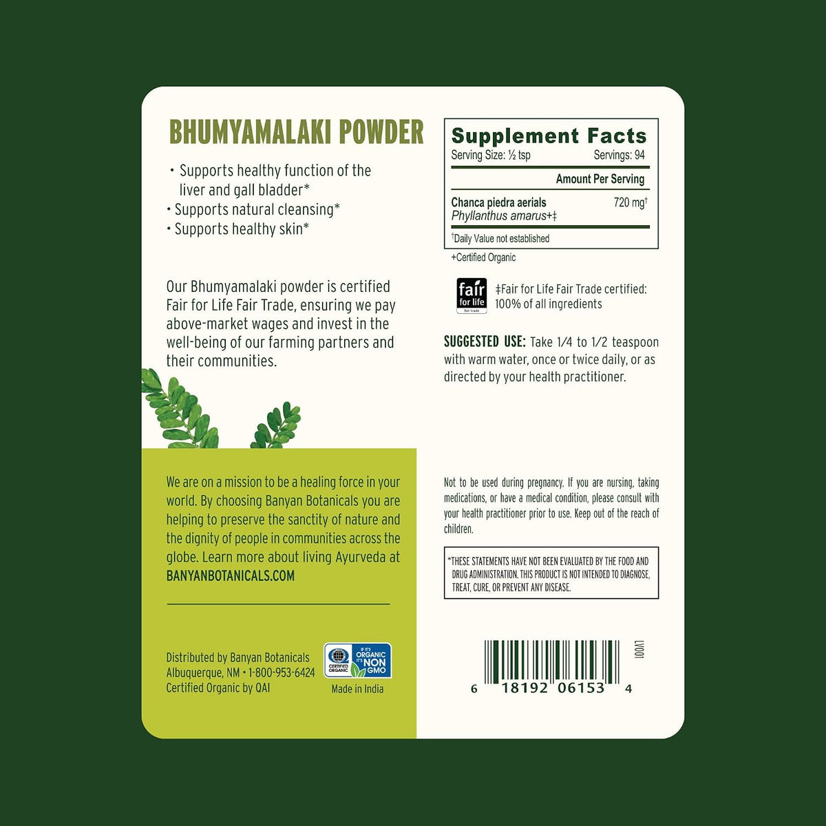 Banyan Botanicals Bhumyamalaki Powder – Organic Bhumyamalaki (Phyllanthus spp.) Herb Powder – Bitter & Cooling – Natural Ayurvedic Liver Detox – 85 g – Non-GMO Sustainably Sourced Vegan - görsel 2