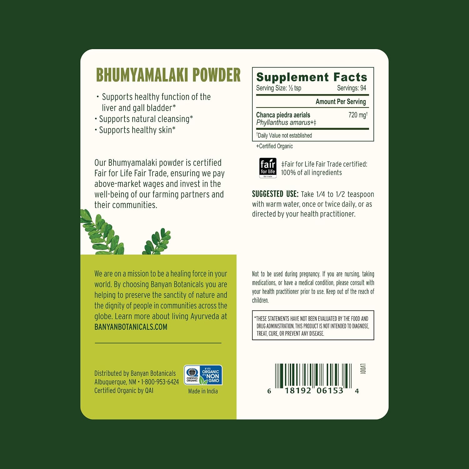 Banyan Botanicals Bhumyamalaki Powder – Organic Bhumyamalaki (Phyllanthus spp.) Herb Powder – Bitter & Cooling – Natural Ayurvedic Liver Detox – 85 g – Non-GMO Sustainably Sourced Vegan - görsel 2