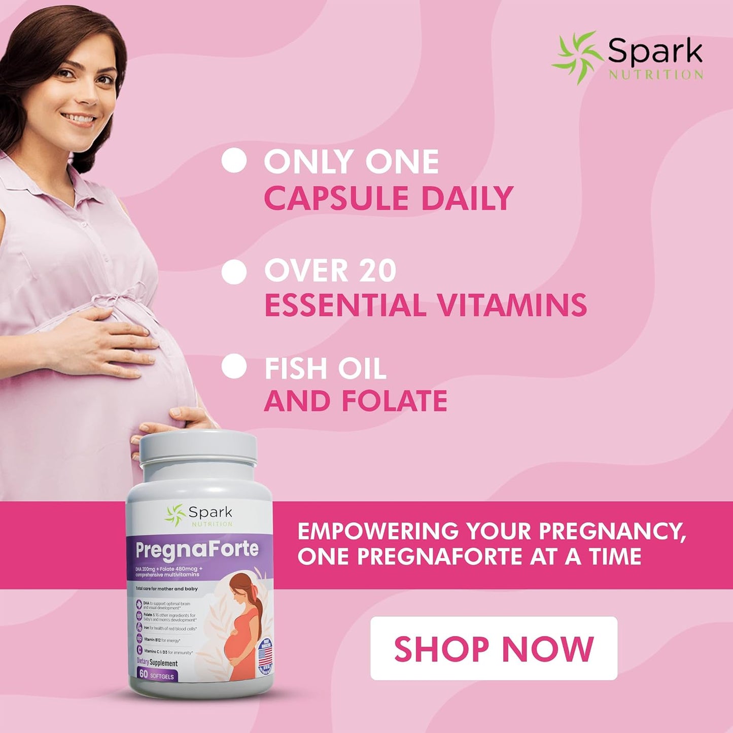 Pregnaforte Once a Day Prenatal Multivitamin with DHA, Folic Acid & Iron – 60 Capsules - görsel 4
