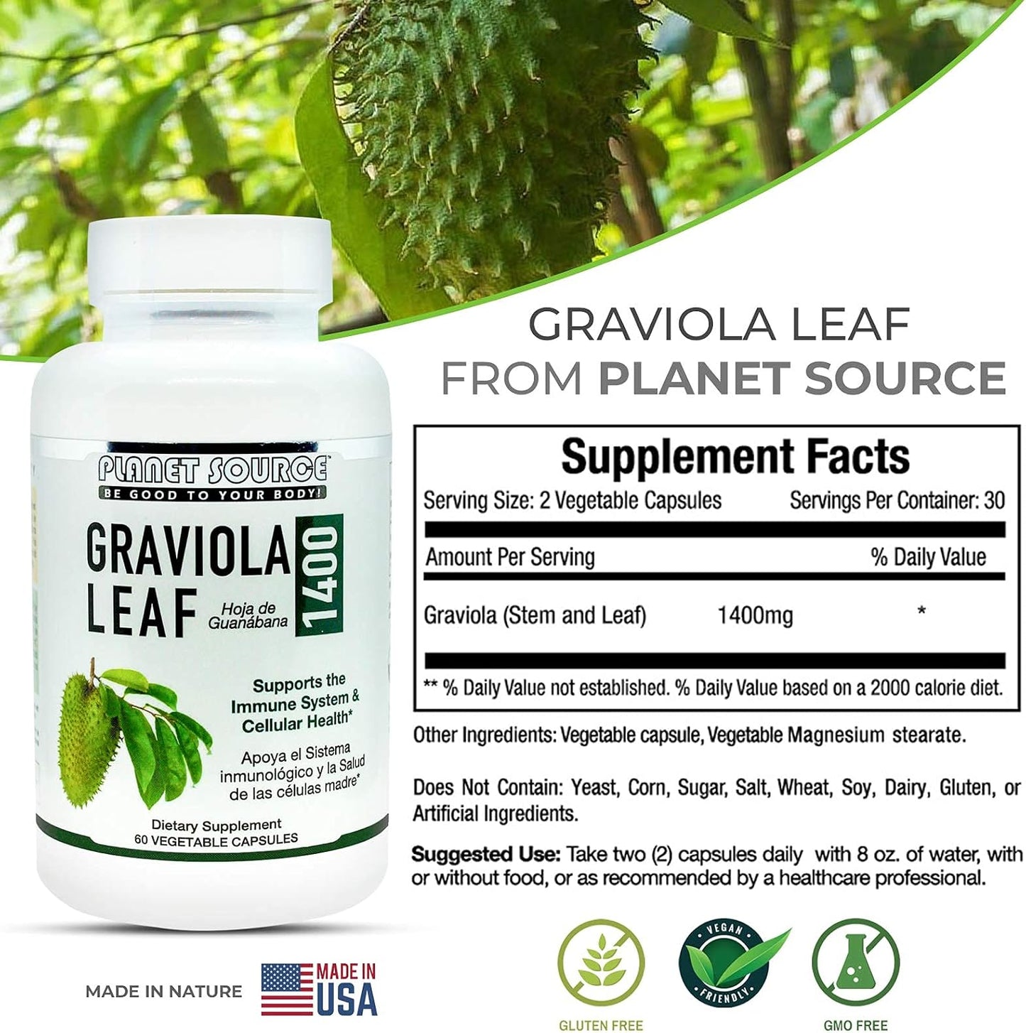 Graviola Leaf – Annona Muricata Soursop – Traditional Herbal Supplement – Natural Antioxidant – 60 Vegetable Capsules (1400mg) - görsel 7
