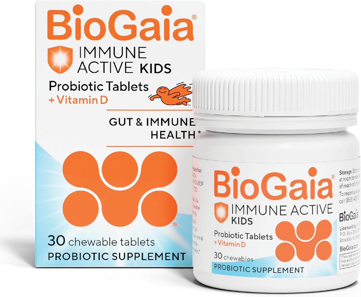 BioGaia Immune Active Kids | Probiotic + Vitamin D | for Digestive & Immune Health | Ages 3+ | Allergen, Dairy, Soya & Gluten-free | Trusted by Paediatricians | 30 Day Supply | Orange Flavoured Chewable - görsel 1