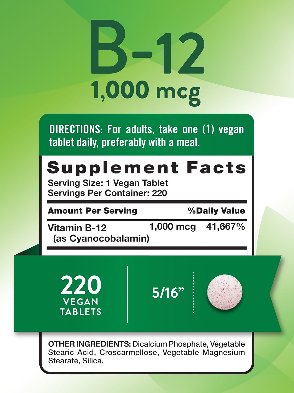 Nature's Truth Vitamin B12 Tablets, 1000 mcg, 220 Count - Vegan, Non-GMO & Gluten-free - görsel 2