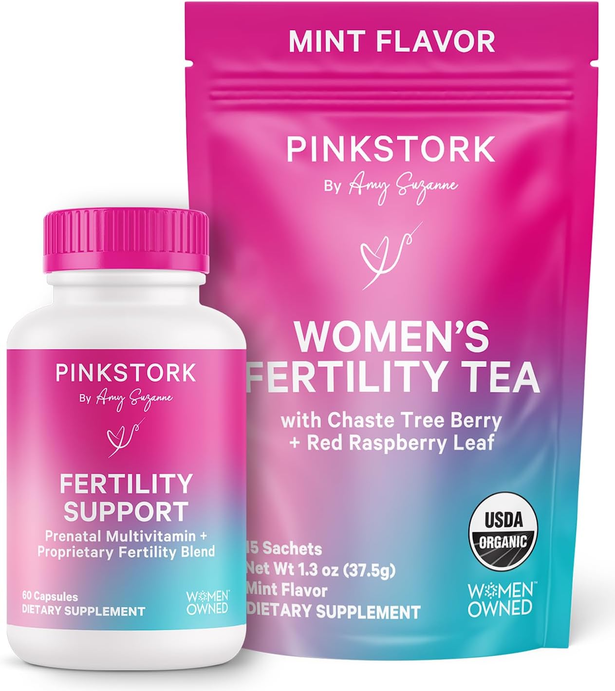Pink Stork Fertility Bundle for Women – Conception Tea and Prenatal Vitamin Support with Inositol, Vitex, Folate and Ashwagandha – Supports Hormone Balance, Cycle Health and Preconception Wellness - görsel 1