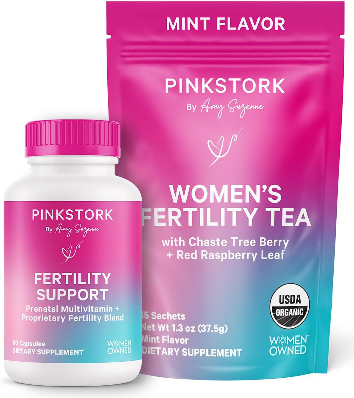 Pink Stork Fertility Bundle for Women – Conception Tea and Prenatal Vitamin Support with Inositol, Vitex, Folate and Ashwagandha – Supports Hormone Balance, Cycle Health and Preconception Wellness - görsel 1