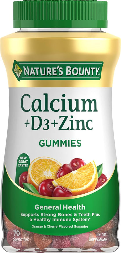 Nature's Bounty Calcium & Vitamin D Gummies, 500mg Calcium & 1000 IU Vitamin D3, Fruit Flavour, 70 Count