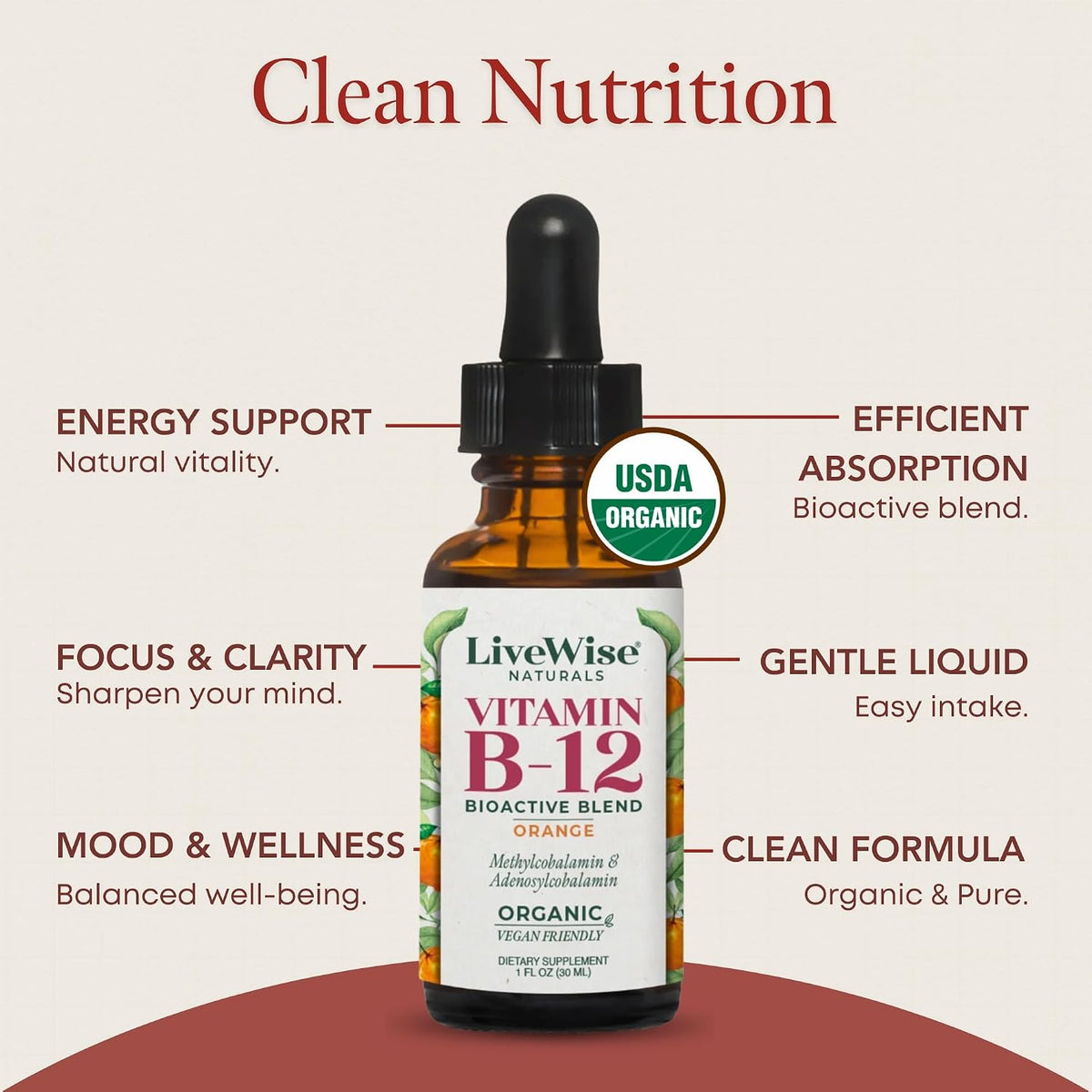 Organic Vitamin B12 1000 mcg Sublingual Liquid Drops - Orange, 30 ml (6-Month Supply) - görsel 7