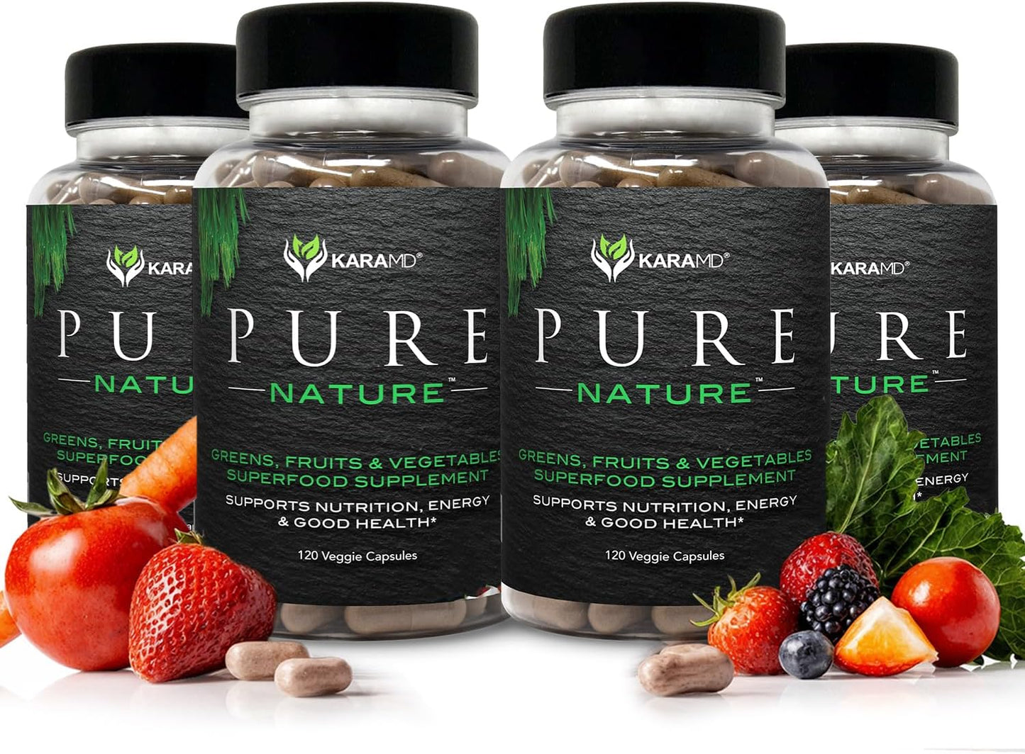 KaraMD Pure Nature | Greens, Fruit and Vegetables Supplement | Whole Food Multivitamin & Antioxidants | 20 Fruits and Vegetables for Energy & Digestion | Gluten-free & Vegan Friendly (4-pack) - görsel 1