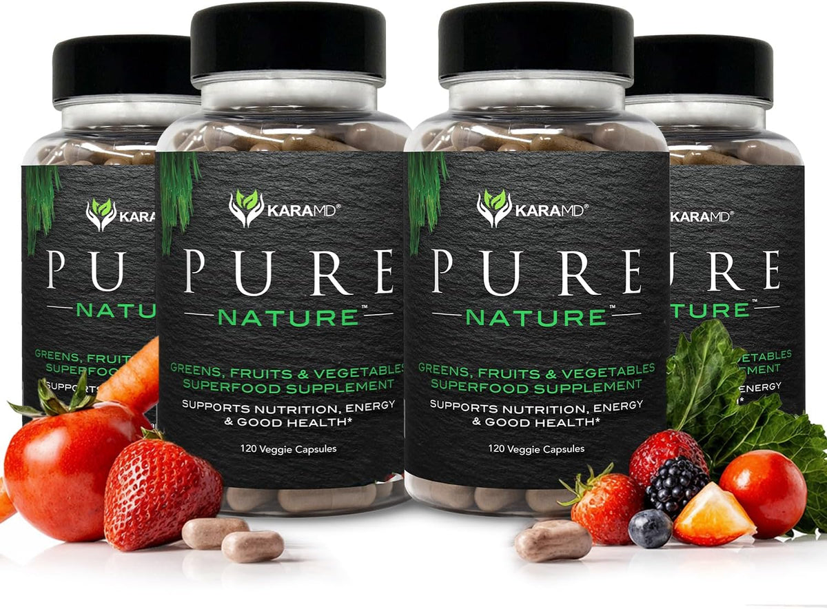 KaraMD Pure Nature | Greens, Fruit and Vegetables Supplement | Whole Food Multivitamin & Antioxidants | 20 Fruits and Vegetables for Energy & Digestion | Gluten-free & Vegan Friendly (4-pack) - görsel 1