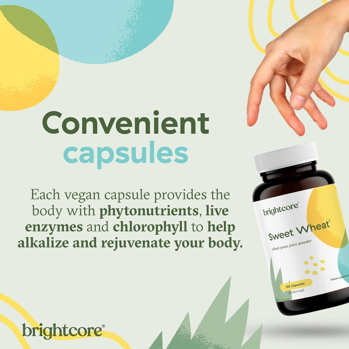 Brightcore Nutrition Sweet Wheat - Super Greens with Digestive Enzymes, 180 Capsules - görsel 4