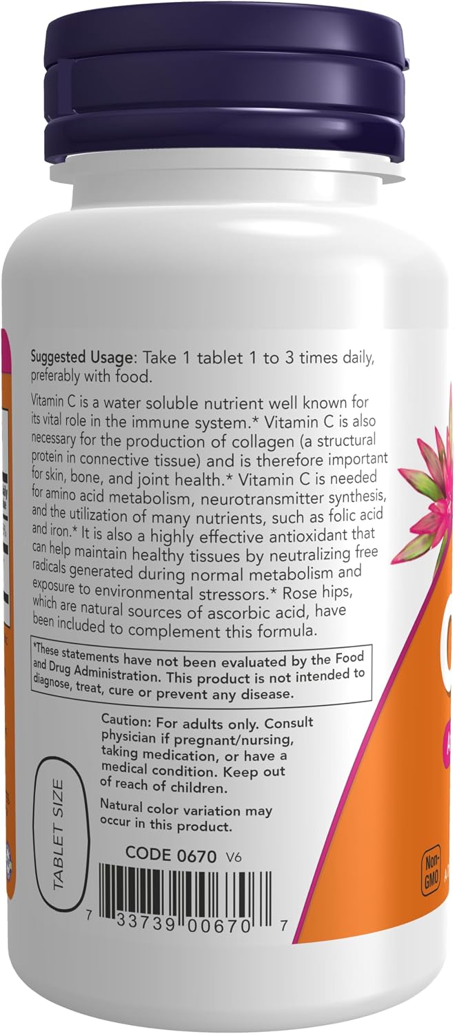 NOW Foods Vitamin C-500 with Rose Hips – 100 Tablets - görsel 3