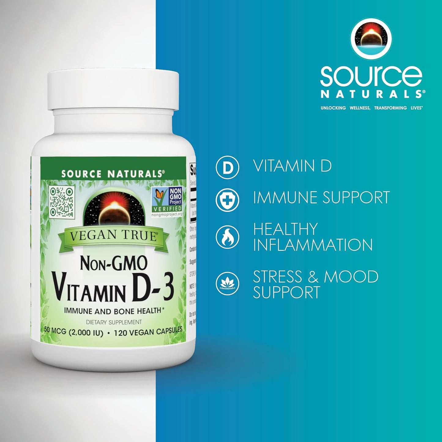 Source Naturals Vegan True Non-GMO Vitamin D-3, 2000 IU - 90 Capsules - görsel 5