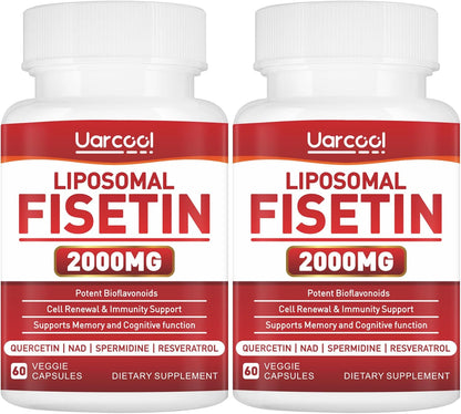 Uarcool Fisetin Supplement 2000mg – Healthy Ageing, Brain and Skin Support (60 Soft gel capsules, 2 Bottles)