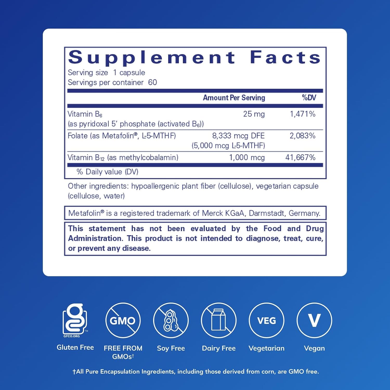 Pure Encapsulations Folate 5,000 Plus - Activated Folate, Vitamin B12 and B6 Combination - 60 Capsules - görsel 2