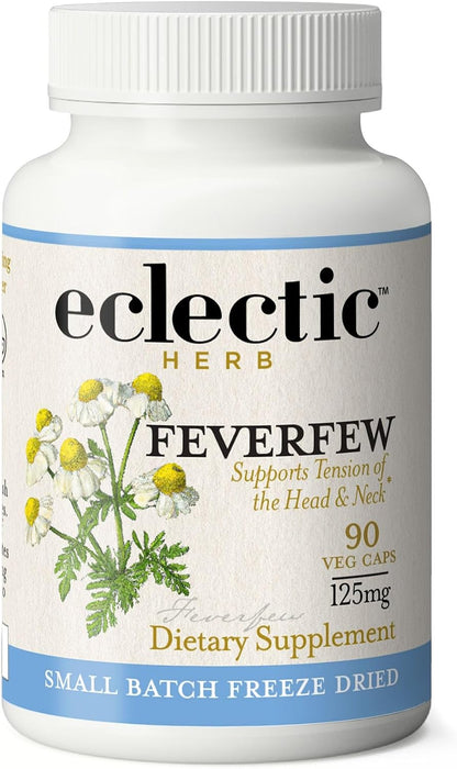 Eclectic Herb Feverfew Capsules - Freeze-Dried Fresh - Support for Head and Neck Tension - 90 Capsules, 125 mg
